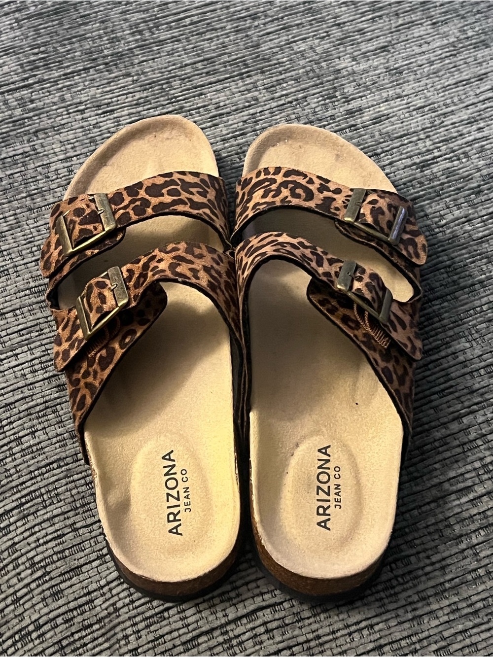 Arizona Jean Company Leopard Print Double Buckle Slide Sandals - Brown/Tan